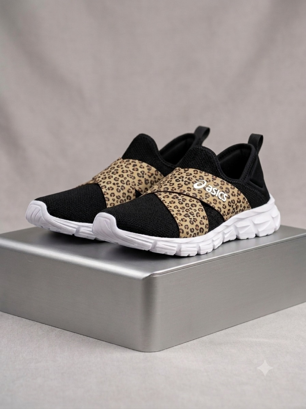 ASICS Black Sneakers with Leopard Print Strap